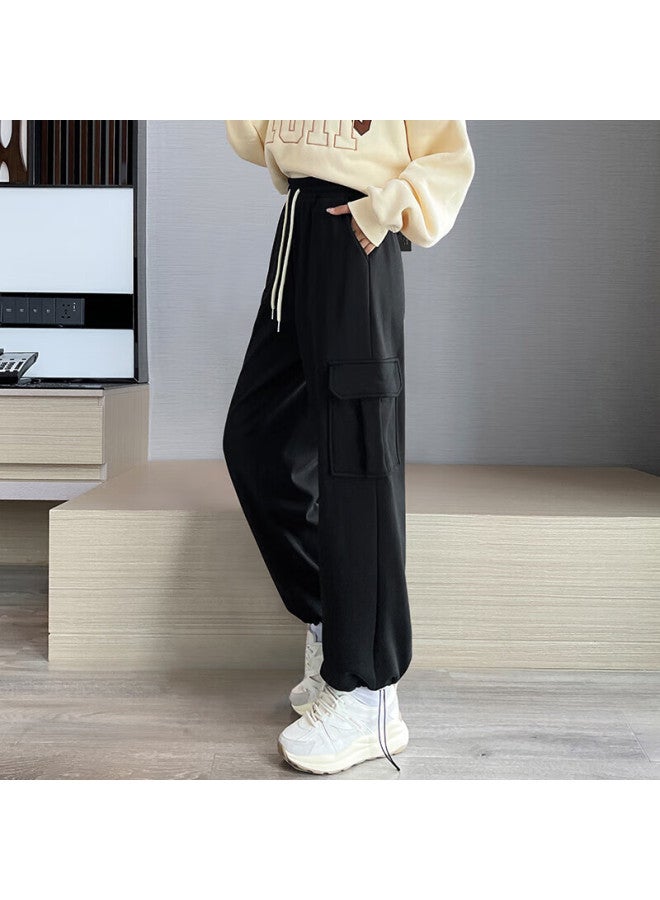 HALOQUEEN Halo Queen Fleece-lined Casual Pants For Women, Autumn And Winter New Style Loose Cargo Straight-leg Trousers, Slimming Long Pants H44x012 - Image 2