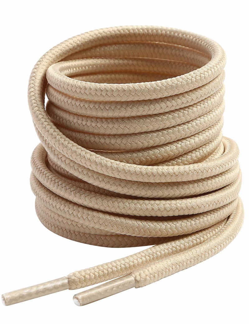 VSUDO 55 Inches Round Cream Boot Laces, 5/32" Diameter Shoe Laces for Boots, Heavy Duty Work Shoestrings, Hiking Shoelaces for Men or Women (2Pairs-Cream-140CM) - Image 1
