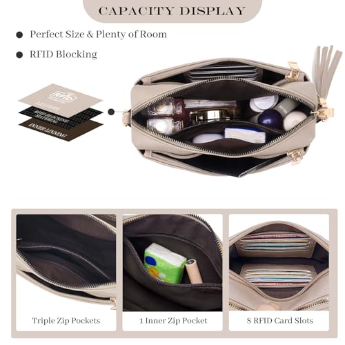 Roulens Triple Zip Small Crossbody Bag for women,Wide Strap Cell Phone Purse Shoulder Handbag Wallet with Credit Card Slots - Image 2