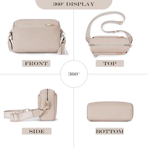 Roulens Triple Zip Small Crossbody Bag for women,Wide Strap Cell Phone Purse Shoulder Handbag Wallet with Credit Card Slots - Image 3