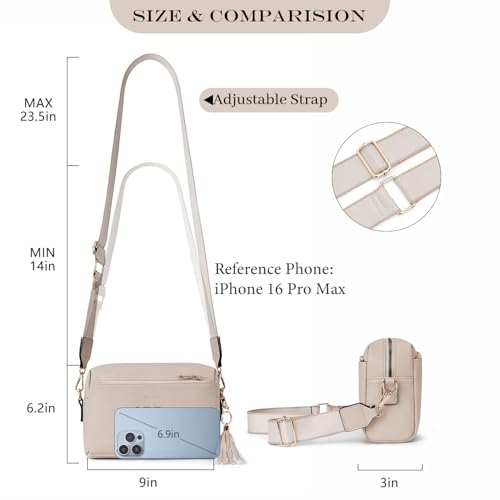 Roulens Triple Zip Small Crossbody Bag for women,Wide Strap Cell Phone Purse Shoulder Handbag Wallet with Credit Card Slots - Image 4