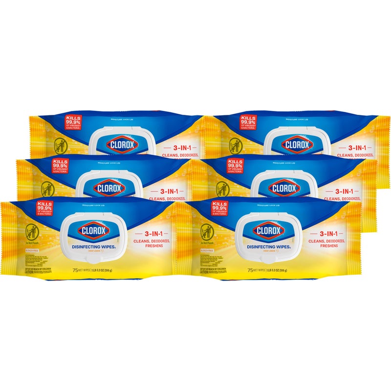 CloroxPro Clorox Disinfecting Cleaning Wipes Flex Pack, Bleach Free, Crisp Lemon, 75 Count (Pack May vary) - Image 1