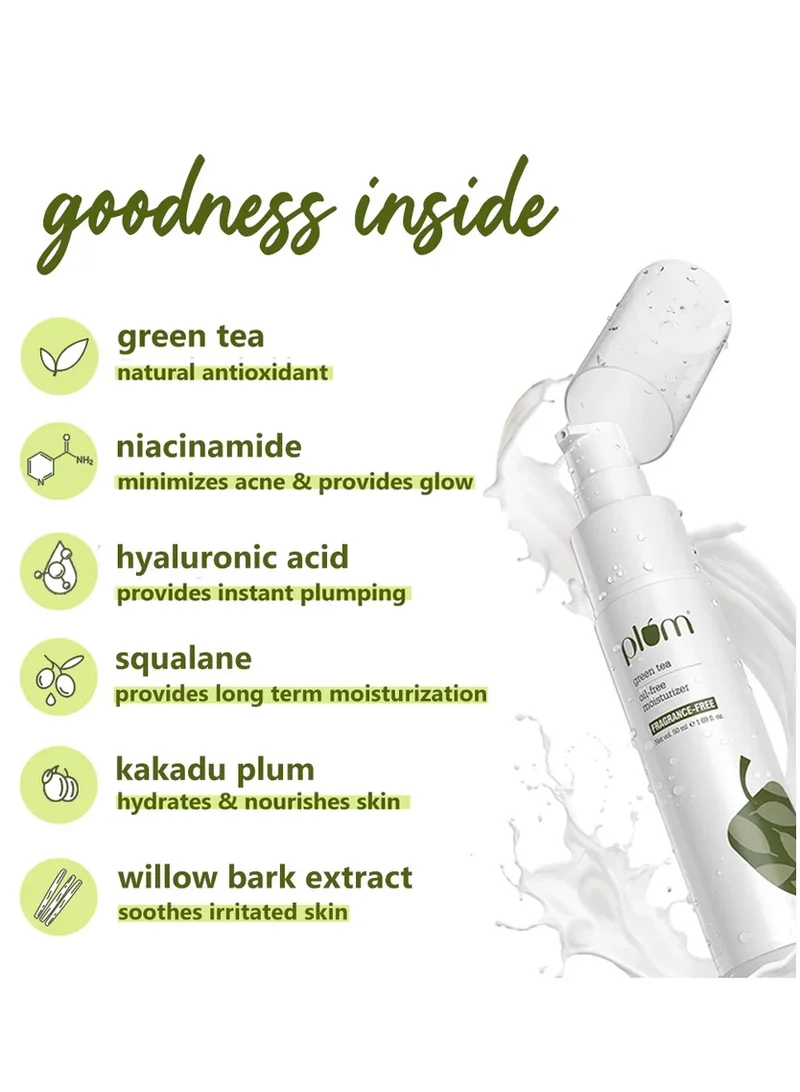 Plum  Plum Green Tea Oil Free Moisturizer For Daily Use Moisturiser for Face Fights Pimples Controls Excess Oil Hydrates Skin Fragrance Free 50ml  | Best Price UAE