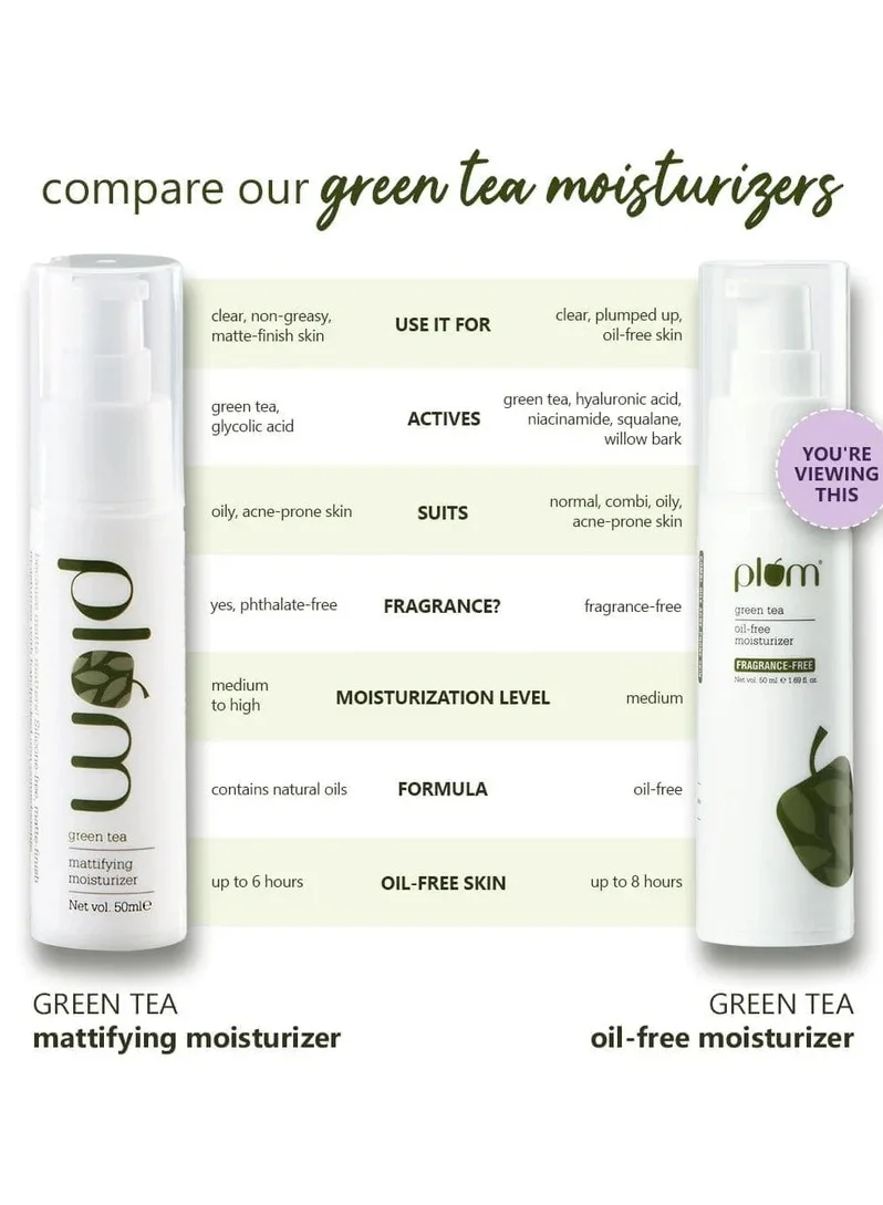 Plum  Plum Green Tea Oil Free Moisturizer For Daily Use Moisturiser for Face Fights Pimples Controls Excess Oil Hydrates Skin Fragrance Free 50ml  | Best Price UAE