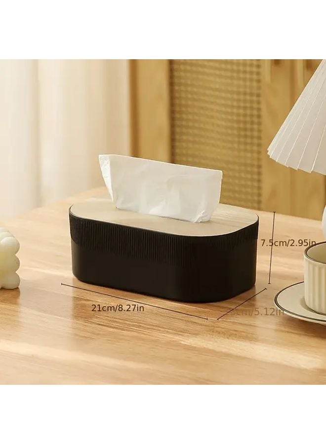 صندوق المناديل ذو غطاء خشبي أسود حديث منظم بلاستيكي للمطبخ والحمام - Image 1