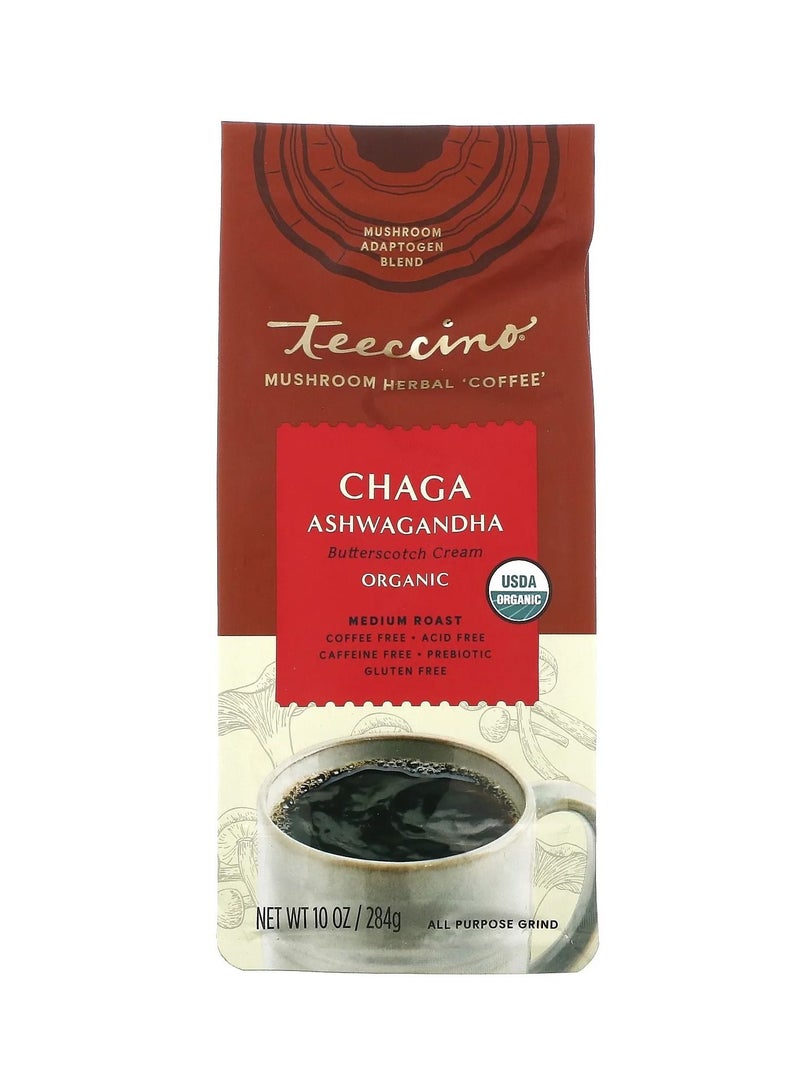 teeccino Mushroom Herbal Coffee Chaga Ashwagandha Medium Roast Caffeine Free 10 oz 284 g  - Image 1