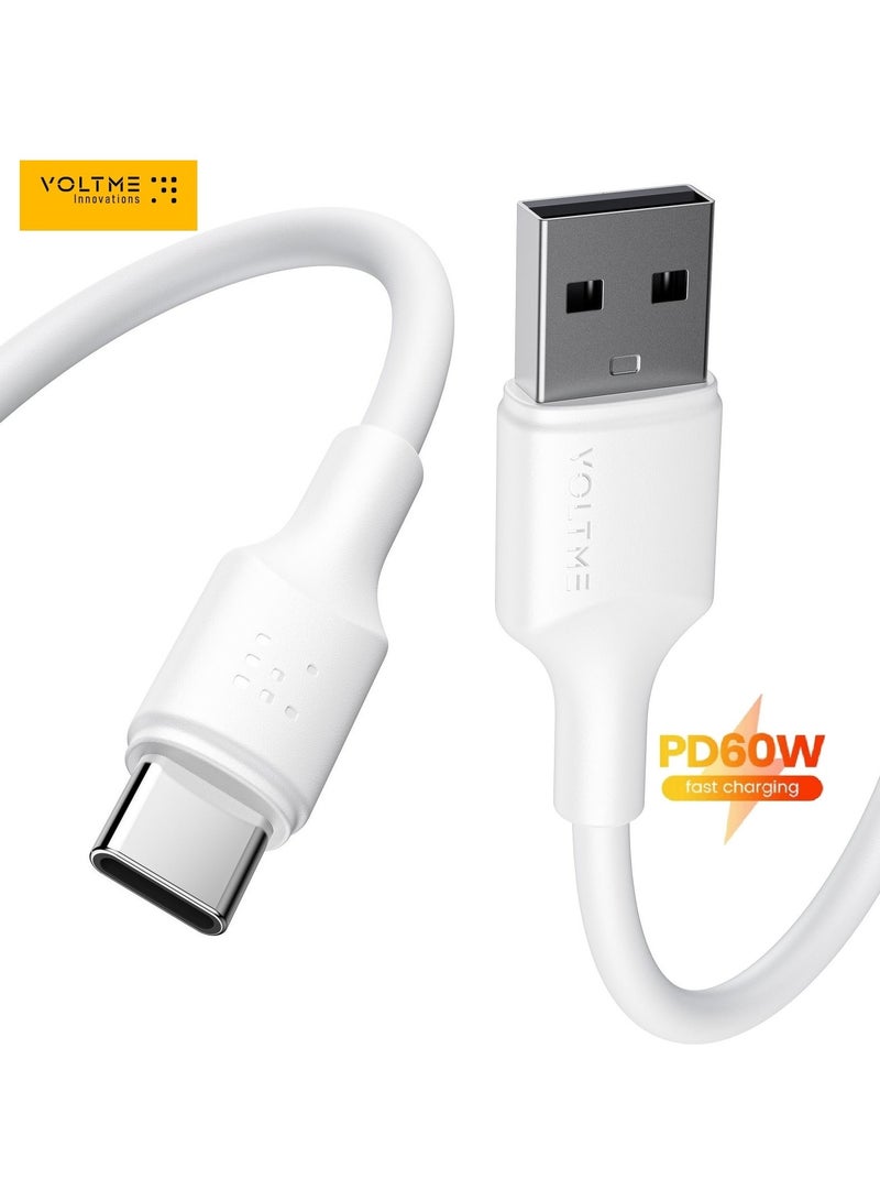 VOLTME 60W Type-C to USB-C Cable, 1 Meter (4 Feet) Long – Premium and Durable Cable with 3A High-Speed ​​Data Transfer, Compatible with iPhone Air, iPhone 17/17 Pro/17 Pro Max, iPhone 16/16 Pro Max/16 Plus, iPhone 15/15 Pro/15 Plus/15 Pro Max, iPad Mini 6, iPad Pro 2022, MacBook Air, Samsung Galaxy S25/24/23, and All USB-C Devices – White - Image 1
