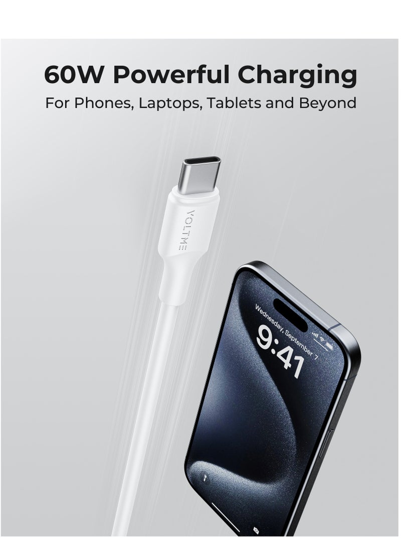 VOLTME 60W USB Type A to Type C Fast Charging Cable 1.2m (4.0ft), Durable Silicone, Compatible with iPhone 16/15/15 Pro/15 Plus/15 Pro Max, iPad Mini 6/Pro 2022, MacBook Air, Samsung Galaxy S25/S24/S23, and All Type C Enabled Devices - Tangle-Free, Supports High-Speed ​​Data Transfer - White  - Image 2