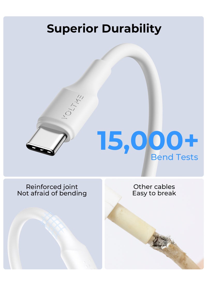 VOLTME 60W USB Type A to Type C Fast Charging Cable 1.2m (4.0ft), Durable Silicone, Compatible with iPhone 16/15/15 Pro/15 Plus/15 Pro Max, iPad Mini 6/Pro 2022, MacBook Air, Samsung Galaxy S25/S24/S23, and All Type C Enabled Devices - Tangle-Free, Supports High-Speed ​​Data Transfer - White  - Image 5