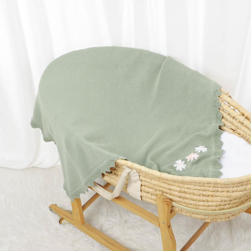 LAWKUL Baby Blanket 100% Traceable Cotton Knit Receiving Blankets Infant Swaddle for Newbron Boy Girls 40"x30" Green Floral - Image 5