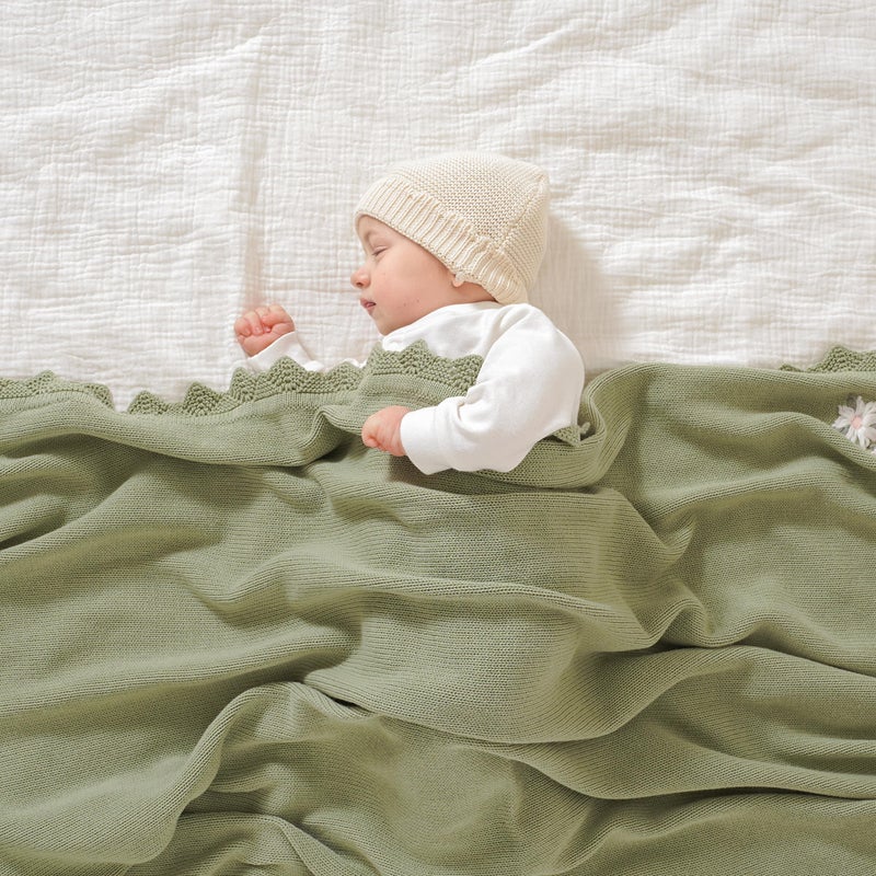 LAWKUL Baby Blanket 100% Traceable Cotton Knit Receiving Blankets Infant Swaddle for Newbron Boy Girls 40"x30" Green Floral - Image 4