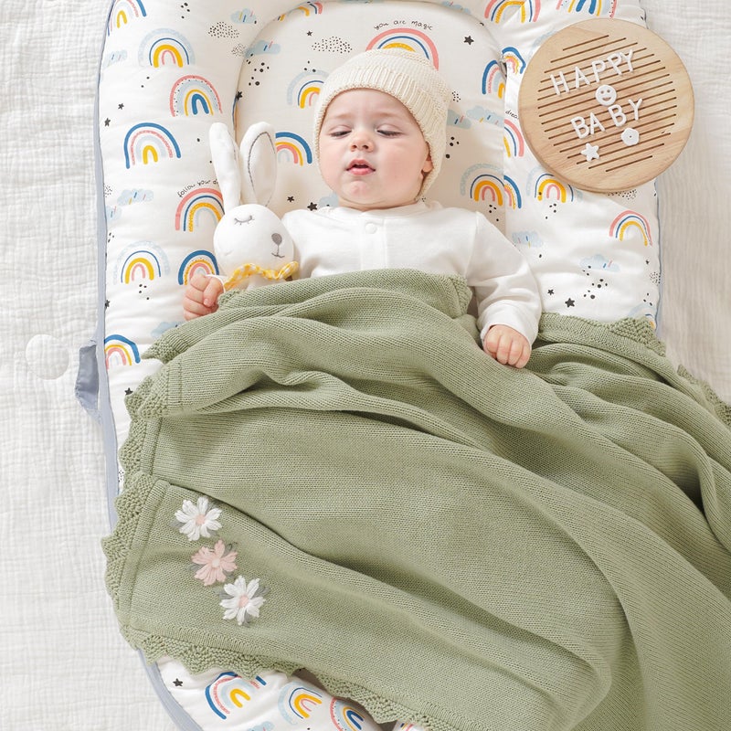 LAWKUL Baby Blanket 100% Traceable Cotton Knit Receiving Blankets Infant Swaddle for Newbron Boy Girls 40"x30" Green Floral - Image 3