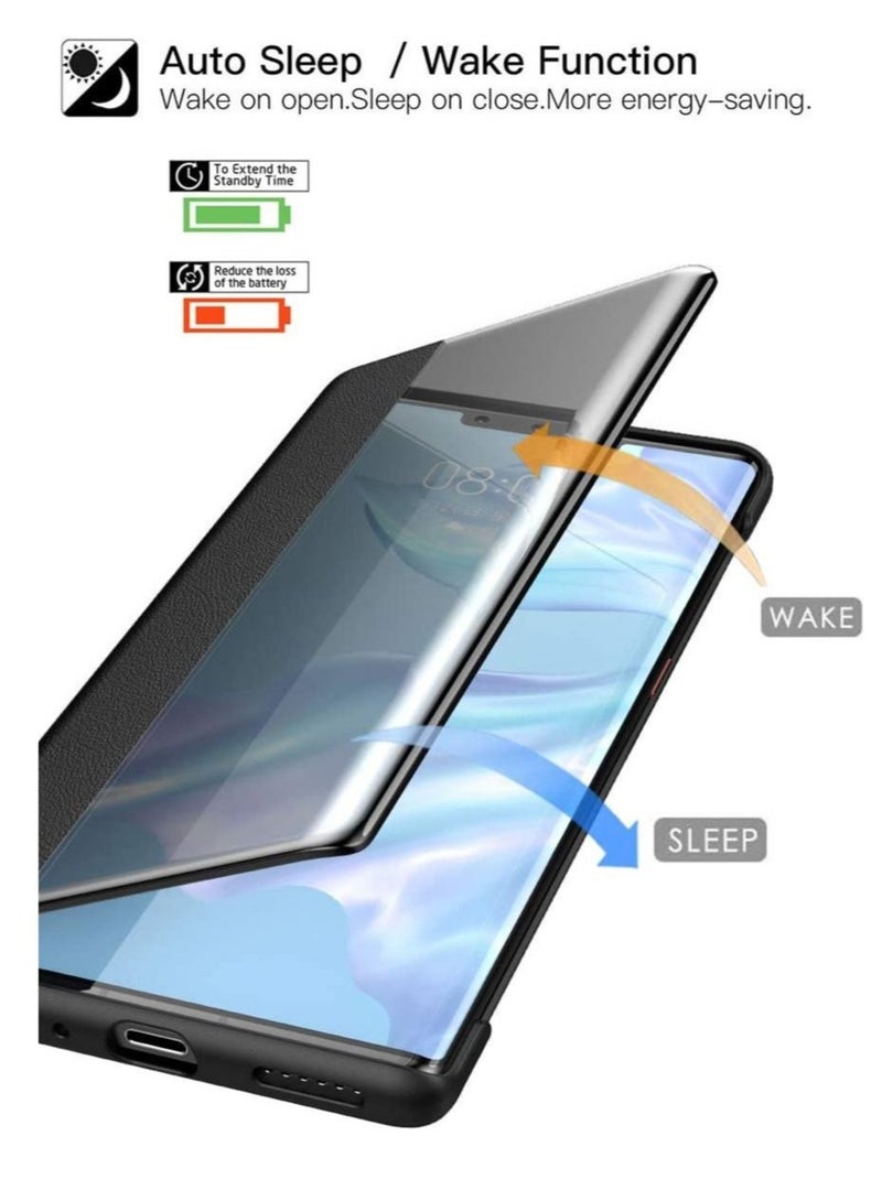 Captaintech PU Leather Smart View Window Flip Cover for Huawei Mate 30 Pro (6.53in, Orange) - Image 2