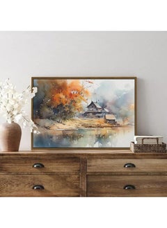 Home Gallery Watercolor Painting Of A Lake With A Village Framed Wall Art  - Image 3