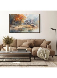 Home Gallery Watercolor Painting Of A Lake With A Village Framed Wall Art  - Image 5