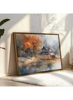 Home Gallery Watercolor Painting Of A Lake With A Village Framed Wall Art  - Image 1