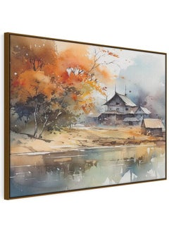 Home Gallery Watercolor Painting Of A Lake With A Village Framed Wall Art  - Image 4