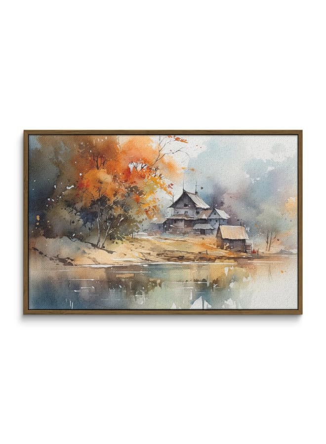 Home Gallery Watercolor Painting Of A Lake With A Village Framed Wall Art 120x80 - Image 3