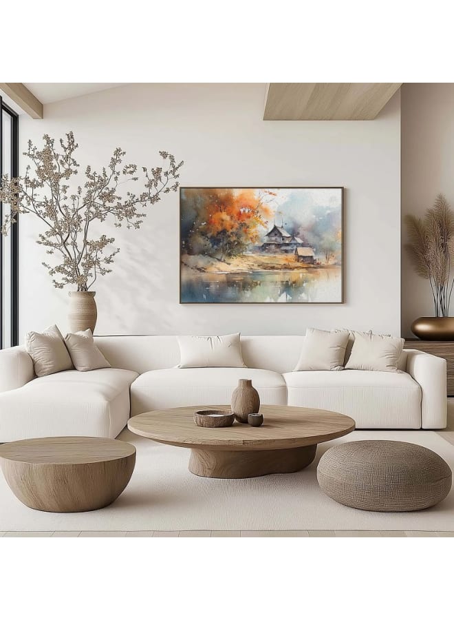 Home Gallery Watercolor Painting Of A Lake With A Village Framed Wall Art 120x80 - Image 2