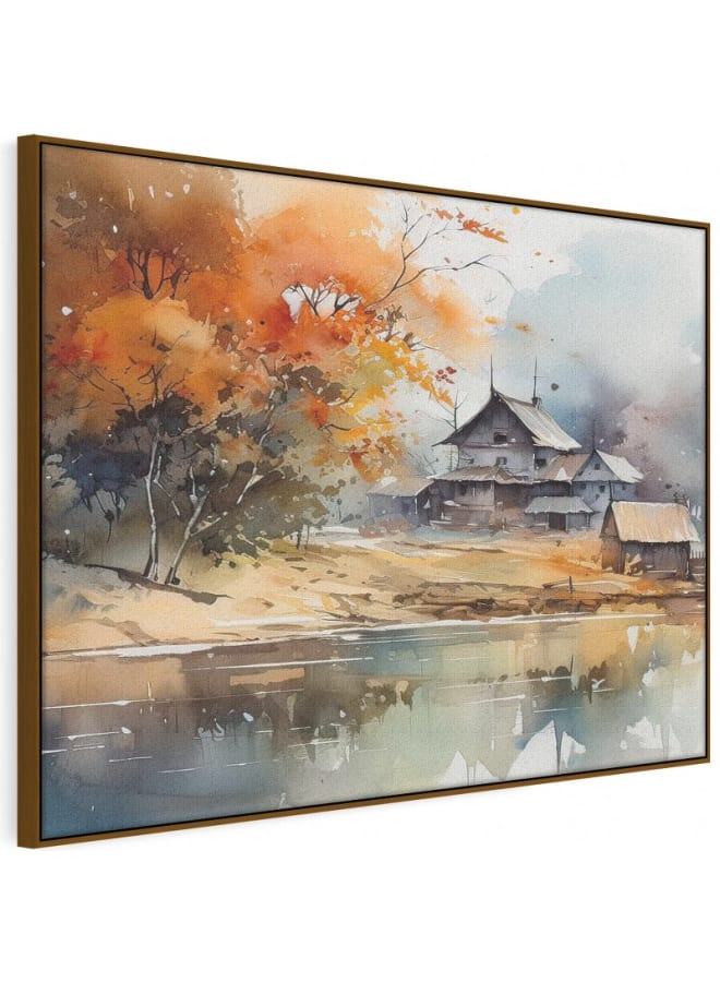 Home Gallery Watercolor Painting Of A Lake With A Village Framed Wall Art 120x80 - Image 5