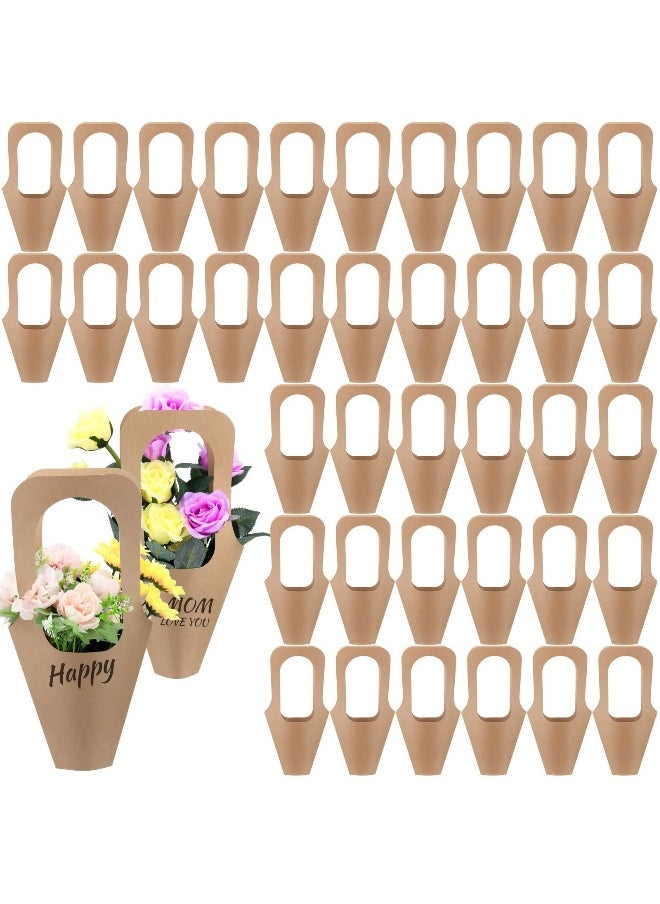 Generic - 20 Pcs Kraft Paper Flowers Gift Bags Brown Bouquets Bags with Handles Creative Floral Wrapping Paper Bouquet Cone Florist Flower Sleeves for Flower Packaging Wrapping Gift Home Decoration - Image 1
