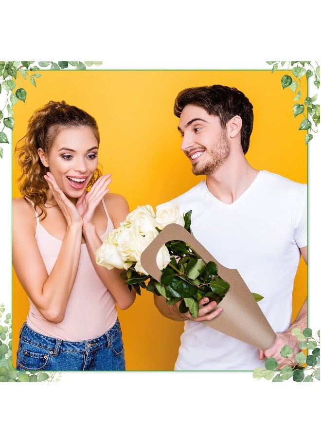 Generic - 20 Pcs Kraft Paper Flowers Gift Bags Brown Bouquets Bags with Handles Creative Floral Wrapping Paper Bouquet Cone Florist Flower Sleeves for Flower Packaging Wrapping Gift Home Decoration - Image 1