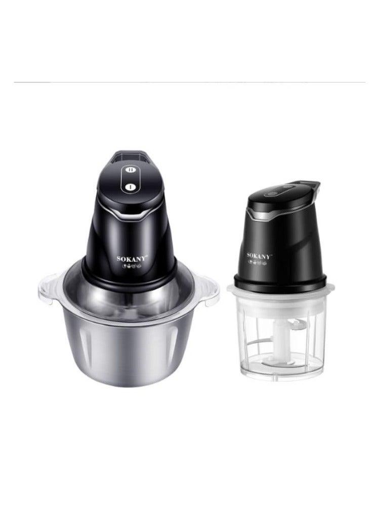 sokany Sokany 400W 2 in 1 Meat and Vegetable Chopper with 2 Jars: 2L stainless steel jar and 0.7L acrylic jar. Stainless steel blades - 06028-S - 1 year warranty - Image 2