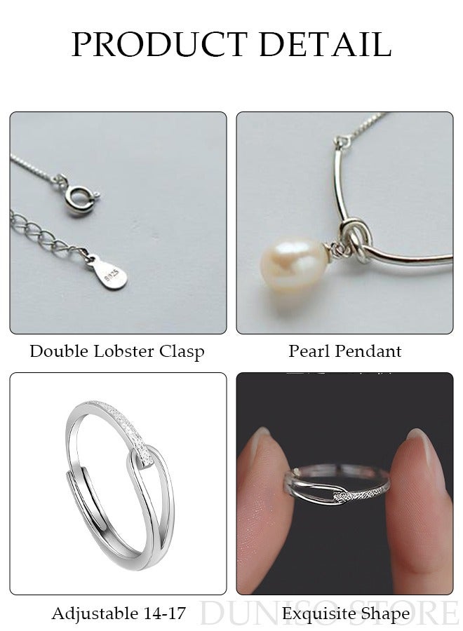 DUNISO Pearl Pendant and Ring Set Gift Stainless Fashion Pendant Jewelry Set for Women - Image 4