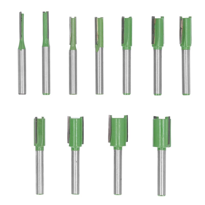 11PCS 6mm Shank Router Bit Set, Tungsten Steel Alloy Straight Bits with Double Flute, Professional Woodworking Tools for Trimming Carving and Chamfering, Includes 11 Different Size - Image 1