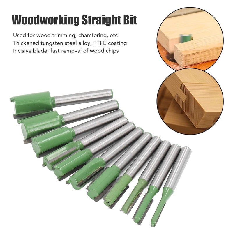 11PCS 6mm Shank Router Bit Set, Tungsten Steel Alloy Straight Bits with Double Flute, Professional Woodworking Tools for Trimming Carving and Chamfering, Includes 11 Different Size - Image 5