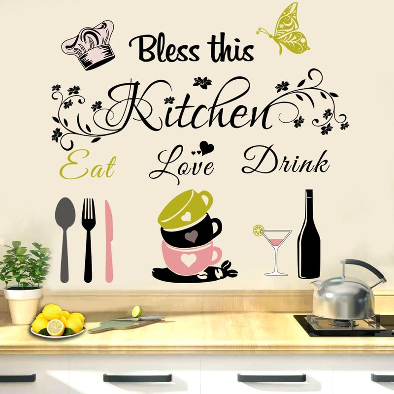Kitchen Wall Decor Quotes Positive Word Bless This Kitchen Decal Vinyl Stickers Decoration for Dining Room Baking Room Bar Restaurant