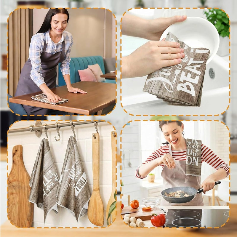 Bencailor 6 Pcs Wood Kitchen Towels Decorative Sets Dish Towels Absorbent Fast Drying Hand Tea Vintage Hanging Reusable Cleaning Dishcloths for Cooking Farmhouse Bathroom Accessory - Image 5