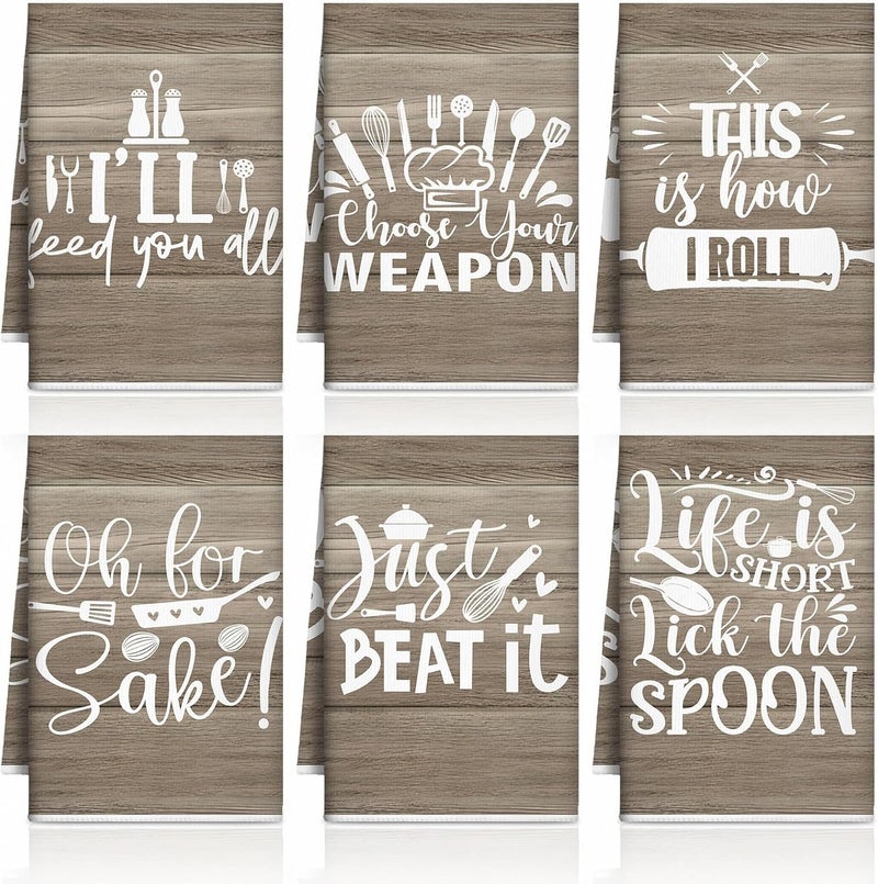 Bencailor 6 Pcs Wood Kitchen Towels Decorative Sets Dish Towels Absorbent Fast Drying Hand Tea Vintage Hanging Reusable Cleaning Dishcloths for Cooking Farmhouse Bathroom Accessory - Image 1