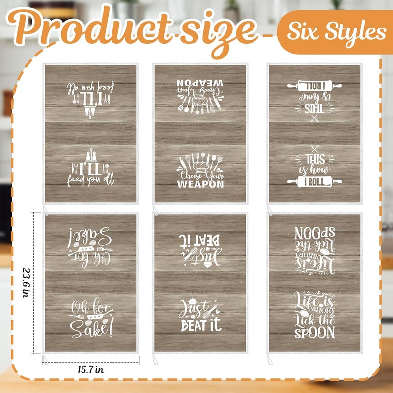 Bencailor 6 Pcs Wood Kitchen Towels Decorative Sets Dish Towels Absorbent Fast Drying Hand Tea Vintage Hanging Reusable Cleaning Dishcloths for Cooking Farmhouse Bathroom Accessory - Image 4