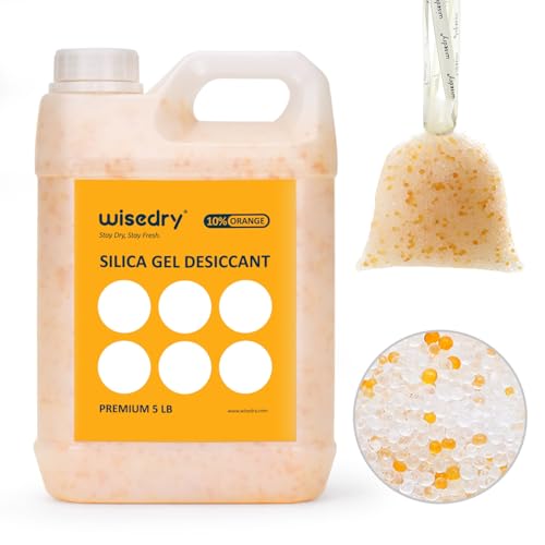 wisedry [ 5 LBS ] Silica Gel Beads Reusable Color Indicating Rechargeable Desiccant Bulk with 10 Pcs Organza Drawstring Bags - Image 1