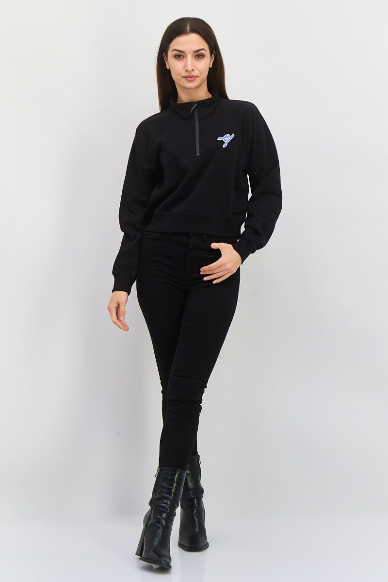 ESPRIT Women Mock Neck Embroidered Long Sleeves Sweatshirt, Black - Image 4