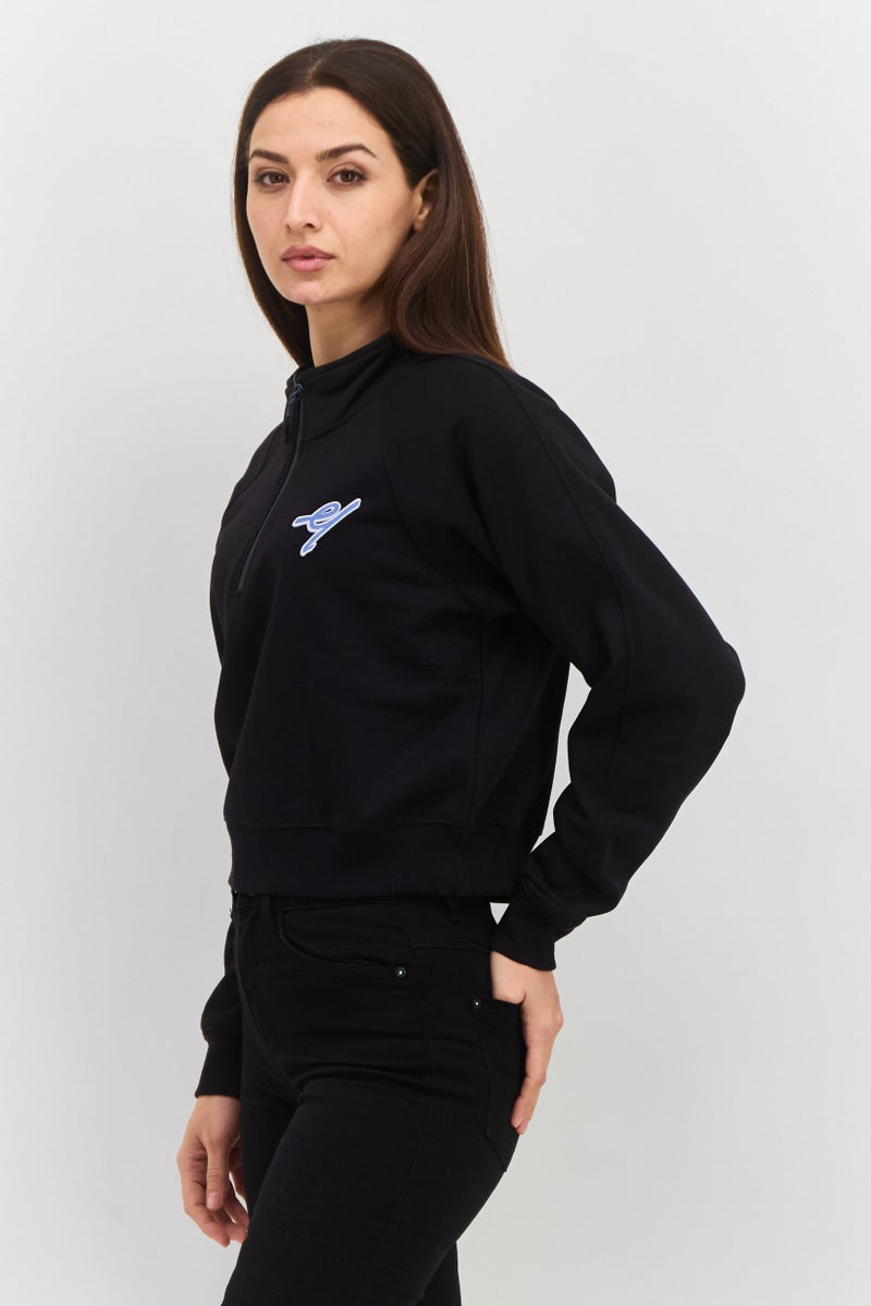 ESPRIT Women Mock Neck Embroidered Long Sleeves Sweatshirt, Black - Image 2