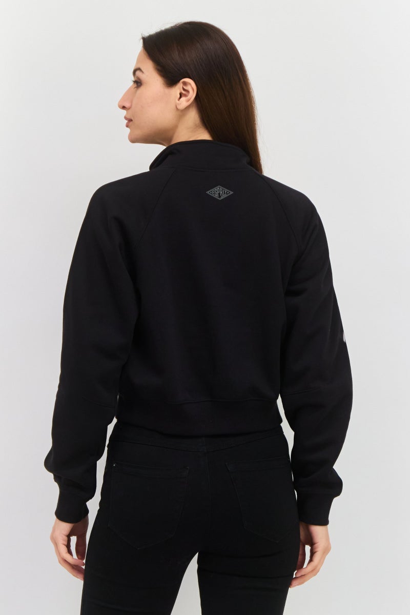 ESPRIT Women Mock Neck Embroidered Long Sleeves Sweatshirt, Black - Image 3