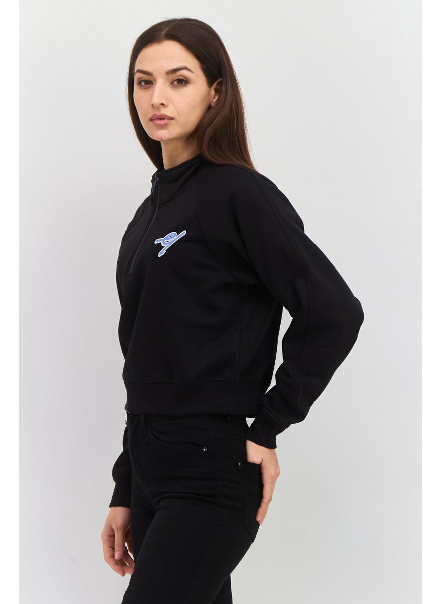 Women Mock Neck Embroidered Long Sleeves Sweatshirt, Black - pzsku/Z46CE5E9482CDBEBC971DZ/45/_/1737641856/4f11640d-2b39-4302-9661-c5f9cbc017cb