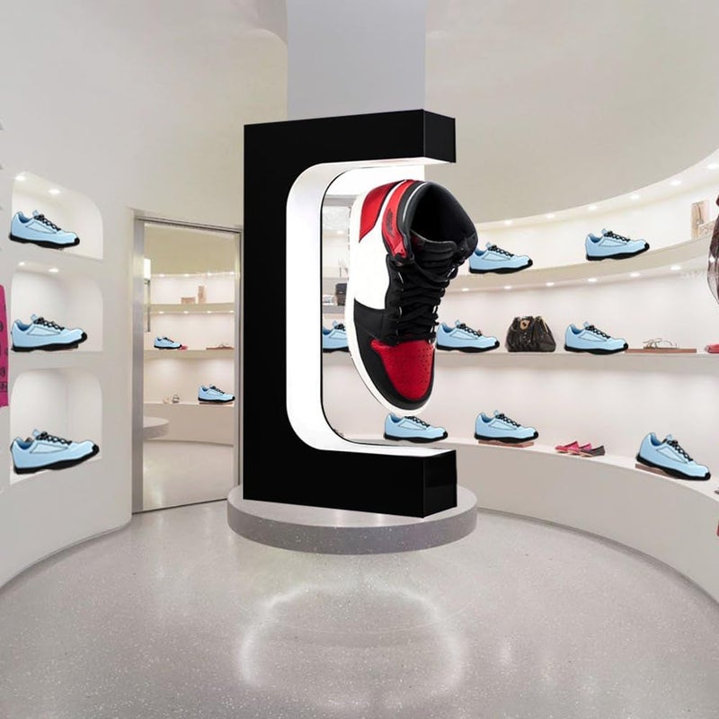 Floatidea Floating Shoe Display Magnetic Levitating Sneaker Stand Holder Rotation Acrylic Rack with LED Light for Gift Advertising Exhibition Storefront shop up to Size 13 Big Shoes (Black Without Shoe) - Image 3