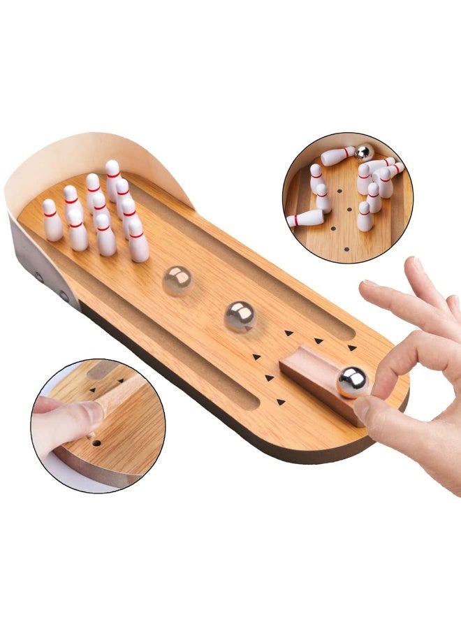 SYZ Table Top Mini Bowling Game Set-Tabletop Wooden Board Mini Arcade Desktop Tiny Bowling Shooting Alley Office Desk Stress Relief Gadgets Small Finger Toys Fun Gag Gifts for MenWomen Kids Teens Boys - Image 2