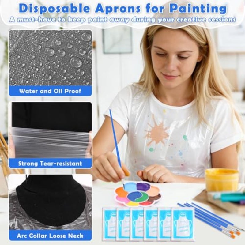 6 Pack Paint and Sip Kit for Adults Couples Day Night Paint Party 8x10 Inch Art Canvas Boards with Easel Stand, Mini Acrylic Paint and Brushes, Paint Trays, Disposable Painting Aprons Set - Image 5