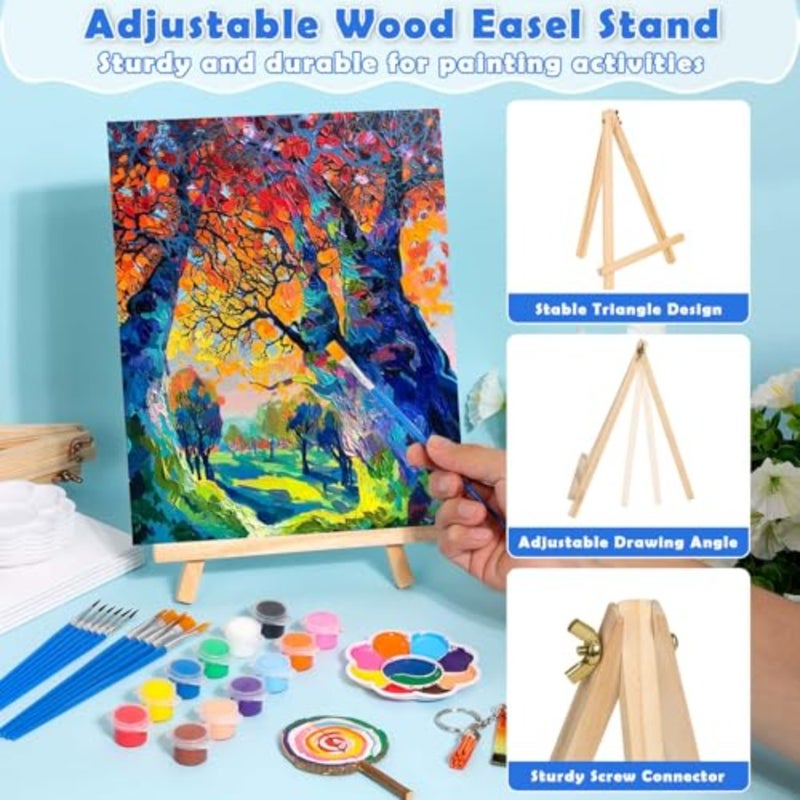 6 Pack Paint and Sip Kit for Adults Couples Day Night Paint Party 8x10 Inch Art Canvas Boards with Easel Stand, Mini Acrylic Paint and Brushes, Paint Trays, Disposable Painting Aprons Set - Image 3