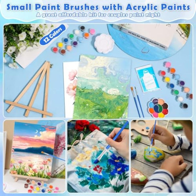 6 Pack Paint and Sip Kit for Adults Couples Day Night Paint Party 8x10 Inch Art Canvas Boards with Easel Stand, Mini Acrylic Paint and Brushes, Paint Trays, Disposable Painting Aprons Set - Image 4