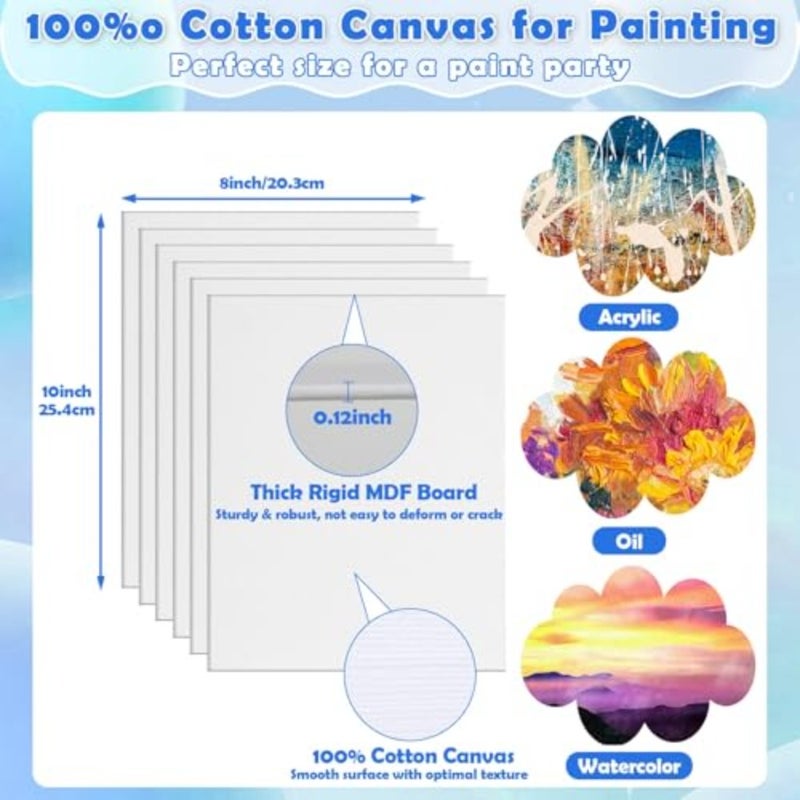6 Pack Paint and Sip Kit for Adults Couples Day Night Paint Party 8x10 Inch Art Canvas Boards with Easel Stand, Mini Acrylic Paint and Brushes, Paint Trays, Disposable Painting Aprons Set - Image 2