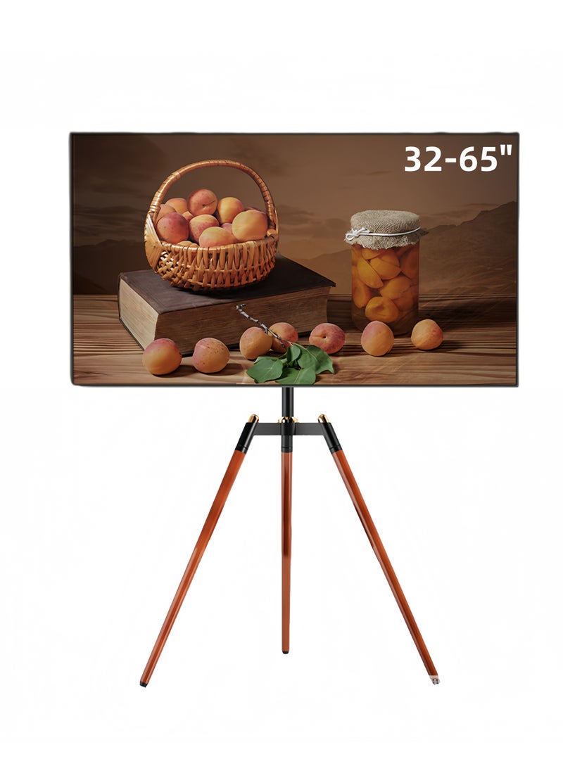 FlashHawk Tripod TV Stand for 32-65 Inch Screens | Height Adjustable | 140° Swivel Floor Mount | 70Lbs Capacity | Steel & Beech Wood Design for Living Room & Bedroom Black  - Image 1