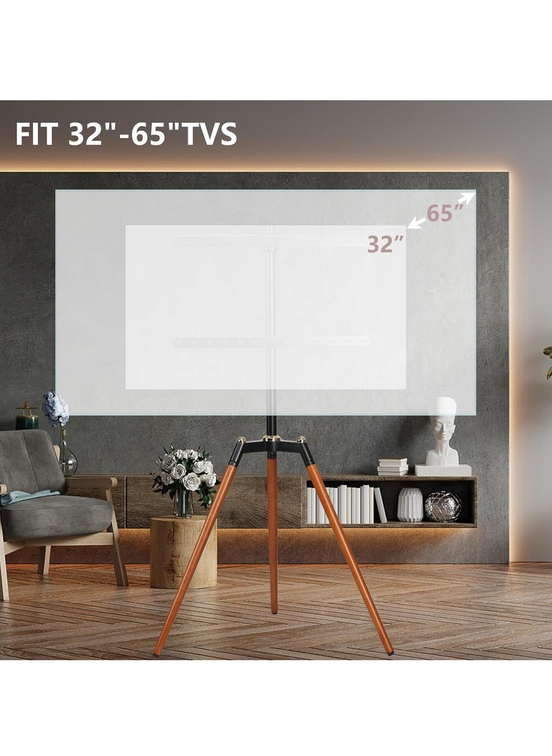 FlashHawk Tripod TV Stand for 32-65 Inch Screens | Height Adjustable | 140° Swivel Floor Mount | 70Lbs Capacity | Steel & Beech Wood Design for Living Room & Bedroom Black  - Image 4