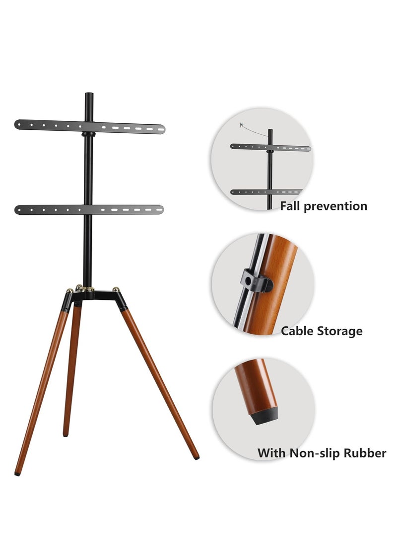 FlashHawk Tripod TV Stand for 32-65 Inch Screens | Height Adjustable | 140° Swivel Floor Mount | 70Lbs Capacity | Steel & Beech Wood Design for Living Room & Bedroom Black  - Image 5