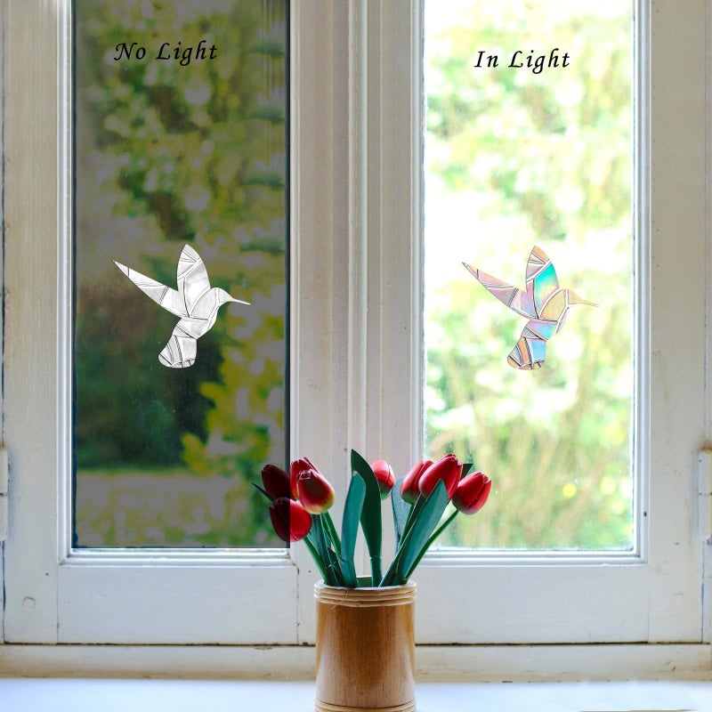 EACILLES 48 Pieces Birds and Circle Static Window Clings Anti Collision Window Decals for Bird Strikes, Glass Door Window Stickers, Stop Birds Flying into Windows, Hummingbird Style - Image 2