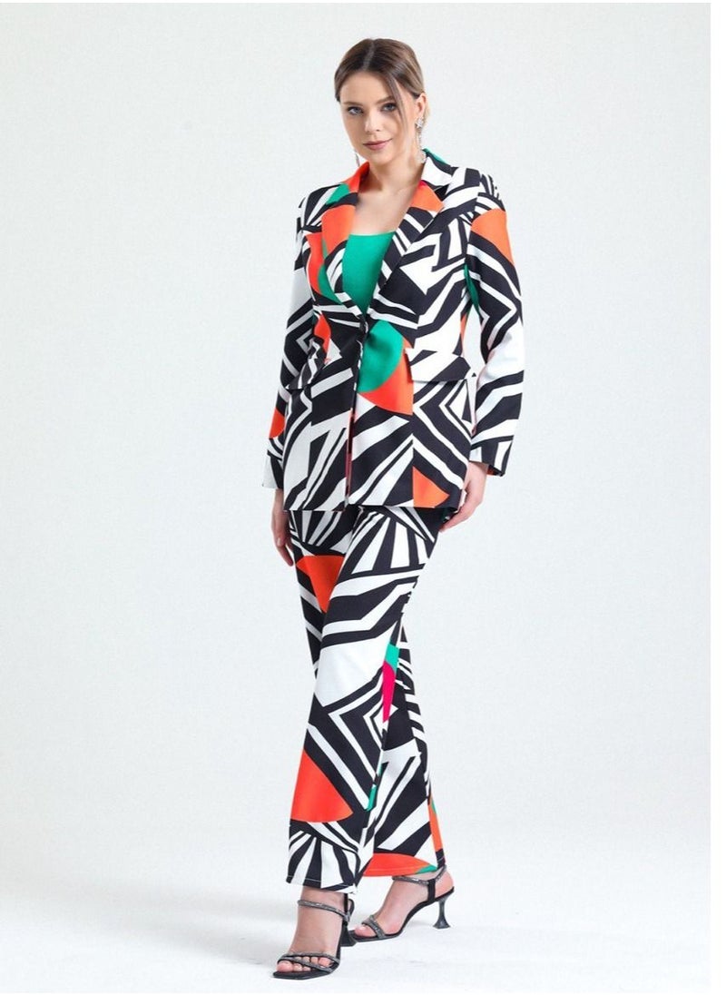 Contessa - CONTESSA Graphic Printed Multi Color Elegant Suit - Image 1